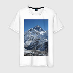 Мужская футболка хлопок с принтом Эверест в Петрозаводске, 100% хлопок | прямой крой, круглый вырез горловины, длина до линии бедер, слегка спущенное плечо. | вершина | возвышеность | гора | холм | эверест