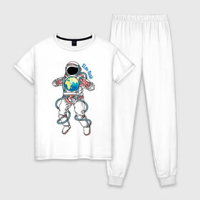Женская пижама хлопок с принтом Elon Musk в Петрозаводске, 100% хлопок | брюки и футболка прямого кроя, без карманов, на брюках мягкая резинка на поясе и по низу штанин | astronaut | celebrity | cosmonaut | cosmos | genius | gloves | planet | space | spacesuit | гений | знаменитость | космонавт | космос | перчатки | планета | скафандр