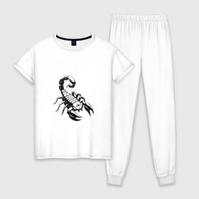 Женская пижама хлопок с принтом sсorpio,скорпион в Петрозаводске, 100% хлопок | брюки и футболка прямого кроя, без карманов, на брюках мягкая резинка на поясе и по низу штанин | sсorpio | артхаус | скорпион | черное на белом