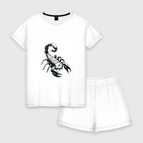 Женская пижама с шортиками хлопок с принтом sсorpio,скорпион в Петрозаводске, 100% хлопок | футболка прямого кроя, шорты свободные с широкой мягкой резинкой | sсorpio | артхаус | скорпион | черное на белом