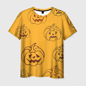 Мужская футболка 3D с принтом Тыквы в Петрозаводске, 100% полиэфир | прямой крой, круглый вырез горловины, длина до линии бедер | арт | вектор | желтый | оранжевый | рисунок | тыквы