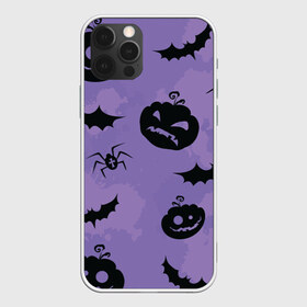 Чехол для iPhone 12 Pro Max с принтом Фиолетовый хэллоуин в Петрозаводске, Силикон |  | арт | вектор | вырезанные лица | летучая мышь | летучие мыши | паук | пауки | рисунок | тыква | тыквы | фиолетовый | черный