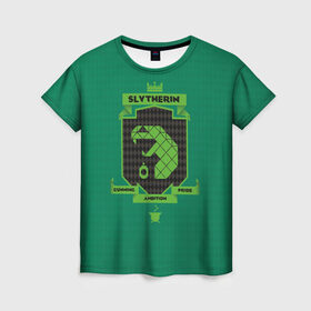 Женская футболка 3D с принтом Slytherin в Петрозаводске, 100% полиэфир ( синтетическое хлопкоподобное полотно) | прямой крой, круглый вырез горловины, длина до линии бедер | harry potter | slytherin | vdzabma | гарри поттер | слизерин