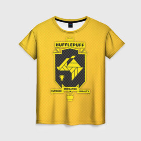 Женская футболка 3D с принтом Hufflepuff в Петрозаводске, 100% полиэфир ( синтетическое хлопкоподобное полотно) | прямой крой, круглый вырез горловины, длина до линии бедер | harry potter | hufflepuff | vdzabma | гарри поттер | пуффендуй | хаффлпафф
