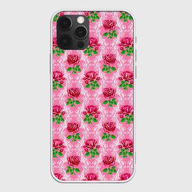 Чехол для iPhone 12 Pro Max с принтом Декор из нежных роз в Петрозаводске, Силикон |  | fashion | flower pattern | girl | pink | roses | винтаж | винтажные | девушкам | зелень | лепестки | лето | листья | марта | нежные | пастельные | паттерн | пионы | подарок | природа | растения | ретро | роза | розы | узор