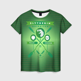 Женская футболка 3D с принтом Slytherin Quidditch Team в Петрозаводске, 100% полиэфир ( синтетическое хлопкоподобное полотно) | прямой крой, круглый вырез горловины, длина до линии бедер | harry potter | quidditch | slytherin | vdzabma | гарри поттер | квиддич | слизерин