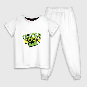 Детская пижама хлопок с принтом Creeper Boom в Петрозаводске, 100% хлопок |  брюки и футболка прямого кроя, без карманов, на брюках мягкая резинка на поясе и по низу штанин
 | creeper | minecraft | герой | игра | крипер | майн | майнкрафт | монстр | персонаж