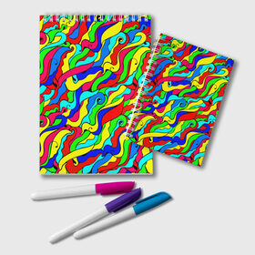 Блокнот с принтом Красочные узоры/абстракционизм в Петрозаводске, 100% бумага | 48 листов, плотность листов — 60 г/м2, плотность картонной обложки — 250 г/м2. Листы скреплены удобной пружинной спиралью. Цвет линий — светло-серый
 | abstract | art | neon | pattern | аниме | анимешные | арт | брызги | ван гог | волны | восточный | змеи | искусство | картина | кислотный | краска | краски | море | мысли | неоновые | радуга | радужные | разноцветные