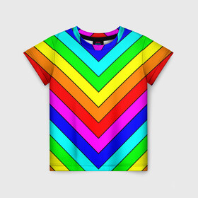 Детская футболка 3D с принтом Rainbow Stripes в Петрозаводске, 100% гипоаллергенный полиэфир | прямой крой, круглый вырез горловины, длина до линии бедер, чуть спущенное плечо, ткань немного тянется | Тематика изображения на принте: geometry | gradient | neon | геометрические | градиент | детям | кислота | кислотный | конус | красочный | линии | неоновые | пирамида | полоска | полосы | радуга | радужный | разноцветные | сочный | треугольники
