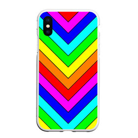 Чехол для iPhone XS Max матовый с принтом Rainbow Stripes в Петрозаводске, Силикон | Область печати: задняя сторона чехла, без боковых панелей | Тематика изображения на принте: geometry | gradient | neon | геометрические | градиент | детям | кислота | кислотный | конус | красочный | линии | неоновые | пирамида | полоска | полосы | радуга | радужный | разноцветные | сочный | треугольники