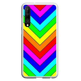 Чехол для Honor P30 с принтом Rainbow Stripes в Петрозаводске, Силикон | Область печати: задняя сторона чехла, без боковых панелей | Тематика изображения на принте: geometry | gradient | neon | геометрические | градиент | детям | кислота | кислотный | конус | красочный | линии | неоновые | пирамида | полоска | полосы | радуга | радужный | разноцветные | сочный | треугольники