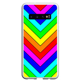 Чехол для Samsung Galaxy S10 с принтом Rainbow Stripes в Петрозаводске, Силикон | Область печати: задняя сторона чехла, без боковых панелей | Тематика изображения на принте: geometry | gradient | neon | геометрические | градиент | детям | кислота | кислотный | конус | красочный | линии | неоновые | пирамида | полоска | полосы | радуга | радужный | разноцветные | сочный | треугольники