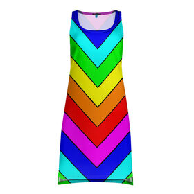 Платье-майка 3D с принтом Rainbow Stripes в Петрозаводске, 100% полиэстер | полуприлегающий силуэт, широкие бретели, круглый вырез горловины, удлиненный подол сзади. | geometry | gradient | neon | геометрические | градиент | детям | кислота | кислотный | конус | красочный | линии | неоновые | пирамида | полоска | полосы | радуга | радужный | разноцветные | сочный | треугольники