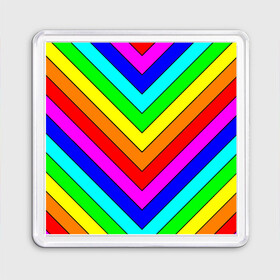 Магнит 55*55 с принтом Rainbow Stripes в Петрозаводске, Пластик | Размер: 65*65 мм; Размер печати: 55*55 мм | Тематика изображения на принте: geometry | gradient | neon | геометрические | градиент | детям | кислота | кислотный | конус | красочный | линии | неоновые | пирамида | полоска | полосы | радуга | радужный | разноцветные | сочный | треугольники