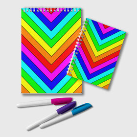 Блокнот с принтом Rainbow Stripes в Петрозаводске, 100% бумага | 48 листов, плотность листов — 60 г/м2, плотность картонной обложки — 250 г/м2. Листы скреплены удобной пружинной спиралью. Цвет линий — светло-серый
 | Тематика изображения на принте: geometry | gradient | neon | геометрические | градиент | детям | кислота | кислотный | конус | красочный | линии | неоновые | пирамида | полоска | полосы | радуга | радужный | разноцветные | сочный | треугольники