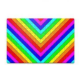 Пазл магнитный 126 элементов с принтом Rainbow Stripes в Петрозаводске, полимерный материал с магнитным слоем | 126 деталей, размер изделия —  180*270 мм | Тематика изображения на принте: geometry | gradient | neon | геометрические | градиент | детям | кислота | кислотный | конус | красочный | линии | неоновые | пирамида | полоска | полосы | радуга | радужный | разноцветные | сочный | треугольники