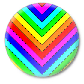 Значок с принтом Rainbow Stripes в Петрозаводске,  металл | круглая форма, металлическая застежка в виде булавки | Тематика изображения на принте: geometry | gradient | neon | геометрические | градиент | детям | кислота | кислотный | конус | красочный | линии | неоновые | пирамида | полоска | полосы | радуга | радужный | разноцветные | сочный | треугольники