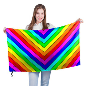 Флаг 3D с принтом Rainbow Stripes в Петрозаводске, 100% полиэстер | плотность ткани — 95 г/м2, размер — 67 х 109 см. Принт наносится с одной стороны | Тематика изображения на принте: geometry | gradient | neon | геометрические | градиент | детям | кислота | кислотный | конус | красочный | линии | неоновые | пирамида | полоска | полосы | радуга | радужный | разноцветные | сочный | треугольники