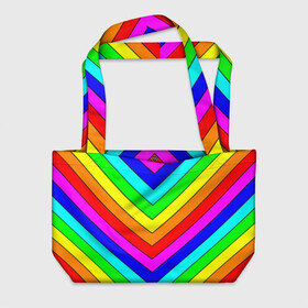 Пляжная сумка 3D с принтом Rainbow Stripes в Петрозаводске, 100% полиэстер | застегивается на металлическую кнопку; внутренний карман застегивается на молнию. Стенки укреплены специальным мягким материалом, чтобы защитить содержимое от несильных ударов
 | Тематика изображения на принте: geometry | gradient | neon | геометрические | градиент | детям | кислота | кислотный | конус | красочный | линии | неоновые | пирамида | полоска | полосы | радуга | радужный | разноцветные | сочный | треугольники