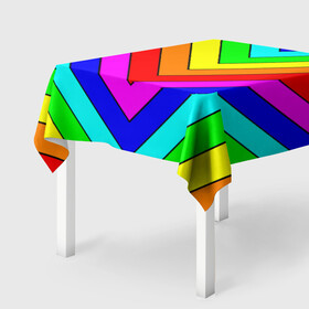 Скатерть 3D с принтом Rainbow Stripes в Петрозаводске, 100% полиэстер (ткань не мнется и не растягивается) | Размер: 150*150 см | Тематика изображения на принте: geometry | gradient | neon | геометрические | градиент | детям | кислота | кислотный | конус | красочный | линии | неоновые | пирамида | полоска | полосы | радуга | радужный | разноцветные | сочный | треугольники