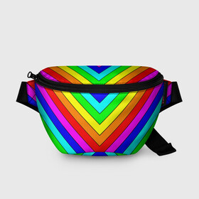 Поясная сумка 3D с принтом Rainbow Stripes в Петрозаводске, 100% полиэстер | плотная ткань, ремень с регулируемой длиной, внутри несколько карманов для мелочей, основное отделение и карман с обратной стороны сумки застегиваются на молнию | Тематика изображения на принте: geometry | gradient | neon | геометрические | градиент | детям | кислота | кислотный | конус | красочный | линии | неоновые | пирамида | полоска | полосы | радуга | радужный | разноцветные | сочный | треугольники