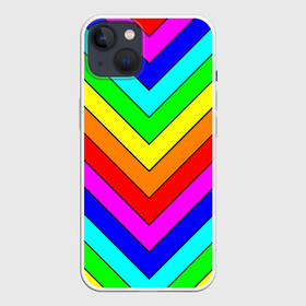 Чехол для iPhone 13 с принтом Rainbow Stripes в Петрозаводске,  |  | geometry | gradient | neon | геометрические | градиент | детям | кислота | кислотный | конус | красочный | линии | неоновые | пирамида | полоска | полосы | радуга | радужный | разноцветные | сочный | треугольники