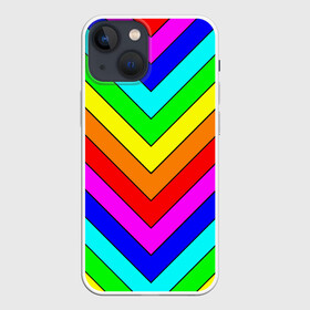 Чехол для iPhone 13 mini с принтом Rainbow Stripes в Петрозаводске,  |  | geometry | gradient | neon | геометрические | градиент | детям | кислота | кислотный | конус | красочный | линии | неоновые | пирамида | полоска | полосы | радуга | радужный | разноцветные | сочный | треугольники