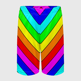Детские спортивные шорты 3D с принтом Rainbow Stripes в Петрозаводске,  100% полиэстер
 | пояс оформлен широкой мягкой резинкой, ткань тянется
 | geometry | gradient | neon | геометрические | градиент | детям | кислота | кислотный | конус | красочный | линии | неоновые | пирамида | полоска | полосы | радуга | радужный | разноцветные | сочный | треугольники