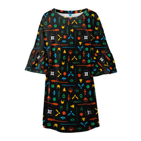 Детское платье 3D с принтом Хогвартс паттерн в Петрозаводске, 100% полиэстер | прямой силуэт, чуть расширенный к низу. Круглая горловина, на рукавах — воланы | harry potter | hogwarts | vdzabma | гарри поттер | хогвартс