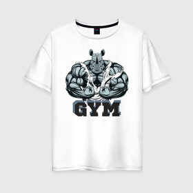 Женская футболка хлопок Oversize с принтом Bodybuilding N в Петрозаводске, 100% хлопок | свободный крой, круглый ворот, спущенный рукав, длина до линии бедер
 | бодибилдинг | гантели | спорт | штанга