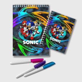 Блокнот с принтом SONIC TRIO в Петрозаводске, 100% бумага | 48 листов, плотность листов — 60 г/м2, плотность картонной обложки — 250 г/м2. Листы скреплены удобной пружинной спиралью. Цвет линий — светло-серый
 | hedgehog | metal sonic | silver | silver the hedgehog | sonic | sonic boom | sonic the hedgehog | ёж сонник | игры | соник | фильмы