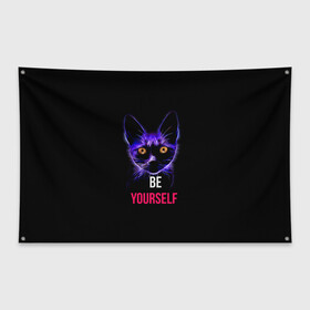 Флаг-баннер с принтом Кот в Петрозаводске, 100% полиэстер | размер 67 х 109 см, плотность ткани — 95 г/м2; по краям флага есть четыре люверса для крепления | be yourself | cat | будь собой | кот | котик | кошечка | питомец | чёрный кот