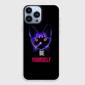 Чехол для iPhone 13 Pro Max с принтом Кот в Петрозаводске,  |  | be yourself | cat | будь собой | кот | котик | кошечка | питомец | чёрный кот