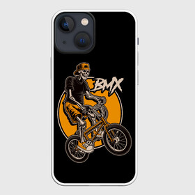 Чехол для iPhone 13 mini с принтом BMX в Петрозаводске,  |  | Тематика изображения на принте: bicycle | bmx | skull | sport | x games | велик | велосипед | велоспорт | скелет | череп | экстремальный спорт