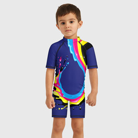 Детский купальный костюм 3D с принтом SMYK в Петрозаводске, Полиэстер 85%, Спандекс 15% | застежка на молнии на спине | брызги | краски | цвета