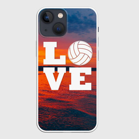 Чехол для iPhone 13 mini с принтом LOVE Volleyball в Петрозаводске,  |  | Тематика изображения на принте: beach | i love | live | love | voleybal | volleyball | волебол | волейбол | волейболист | волейболистка | воллейбол | пляжный | я люблю