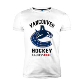 Мужская футболка хлопок Slim с принтом VANCOUVER CANUCKS NHL в Петрозаводске, 92% хлопок, 8% лайкра | приталенный силуэт, круглый вырез ворота, длина до линии бедра, короткий рукав | canada | canucks | hockey | nhl | sport | usa | vancouver | акула | ванкувер | канада | кэнакс | логотип | нхл | спорт | хоккей | челюсти
