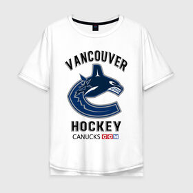 Мужская футболка хлопок Oversize с принтом VANCOUVER CANUCKS NHL в Петрозаводске, 100% хлопок | свободный крой, круглый ворот, “спинка” длиннее передней части | canada | canucks | hockey | nhl | sport | usa | vancouver | акула | ванкувер | канада | кэнакс | логотип | нхл | спорт | хоккей | челюсти