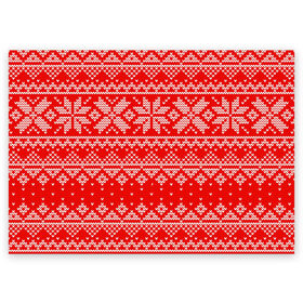 Поздравительная открытка с принтом Красный зимний орнамент в Петрозаводске, 100% бумага | плотность бумаги 280 г/м2, матовая, на обратной стороне линовка и место для марки
 | geometry | new year | pattern | retro | snow | winter | аляска | вязаный | геометрия | девяностые | дед мороз | зима | ковер | новогодние | новый год | олени | паттерн | подарок | ретро | рождество | свитер | снег | снеговик