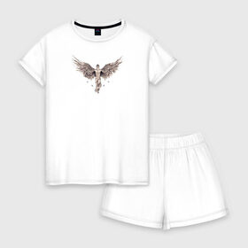 Женская пижама с шортиками хлопок с принтом Ангел в Петрозаводске, 100% хлопок | футболка прямого кроя, шорты свободные с широкой мягкой резинкой | ангел | крылья | мужчина с крыльями | перья | тату.