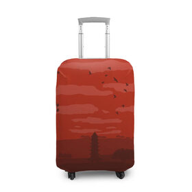 Чехол для чемодана 3D с принтом Сакура в Петрозаводске, 86% полиэфир, 14% спандекс | двустороннее нанесение принта, прорези для ручек и колес | арт | башня | китайская башня | сакура | туристическое