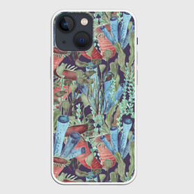 Чехол для iPhone 13 mini с принтом Водоросли на морском дне в Петрозаводске,  |  | актиния | водоросли | зеленый | красный | море | озеро | под водой | подводный мир | пруд | река | синий