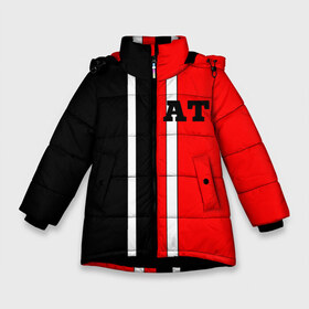 Зимняя куртка для девочек 3D с принтом Athletic team red and black в Петрозаводске, ткань верха — 100% полиэстер; подклад — 100% полиэстер, утеплитель — 100% полиэстер. | длина ниже бедра, удлиненная спинка, воротник стойка и отстегивающийся капюшон. Есть боковые карманы с листочкой на кнопках, утяжки по низу изделия и внутренний карман на молнии. 

Предусмотрены светоотражающий принт на спинке, радужный светоотражающий элемент на пуллере молнии и на резинке для утяжки. | at | athletic | athletic team | bodybuilding | crossfit | fitness | mma | motivation | power | sport | strong | team | traninig | workout | бодибилдинг | зож | кросфит | мотивация. сила.смешанные единоборства. | спорт | спорт зал | фитнес | фитн