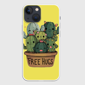 Чехол для iPhone 13 mini с принтом free hugs в Петрозаводске,  |  | free hugs | бесплатные обнимашки | кактус | кактусы | колючий кактус | милые кактусы | обнимашки