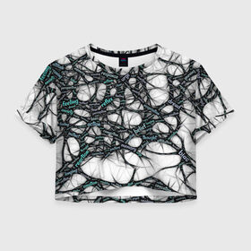 Женская футболка Crop-top 3D с принтом NEIROLINK в Петрозаводске, 100% полиэстер | круглая горловина, длина футболки до линии талии, рукава с отворотами | Тематика изображения на принте: абстракция | веном | наука | нейронная сеть | нейроны | превращения | сети | узор | ученые