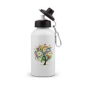 Бутылка спортивная с принтом Flowering tree в Петрозаводске, металл | емкость — 500 мл, в комплекте две пластиковые крышки и карабин для крепления | бабочки | девушкам | зелень | природа | цветы