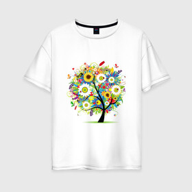 Женская футболка хлопок Oversize с принтом Flowering tree в Петрозаводске, 100% хлопок | свободный крой, круглый ворот, спущенный рукав, длина до линии бедер
 | бабочки | девушкам | зелень | природа | цветы