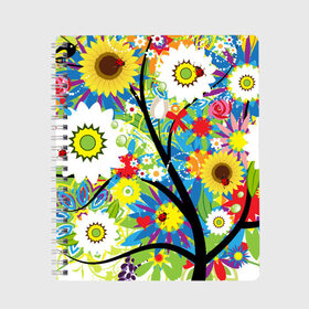 Тетрадь с принтом Flowering tree в Петрозаводске, 100% бумага | 48 листов, плотность листов — 60 г/м2, плотность картонной обложки — 250 г/м2. Листы скреплены сбоку удобной пружинной спиралью. Уголки страниц и обложки скругленные. Цвет линий — светло-серый
 | Тематика изображения на принте: бабочки | девушкам | зелень | природа | цветы