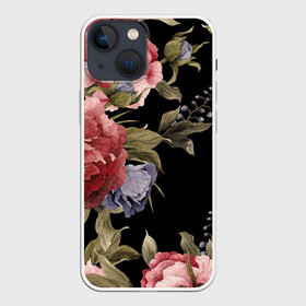 Чехол для iPhone 13 mini с принтом Цветы в Петрозаводске,  |  | арт | бутон | бутоны | зеленый | картина | рисунок | рисунок красками | розовый | темный | фиолетовый | чёрный