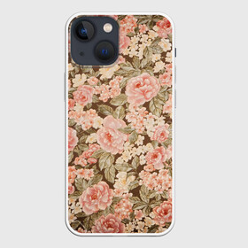 Чехол для iPhone 13 mini с принтом Розовая поляна в Петрозаводске,  |  | арт | кремовый | рисунок | роза | розовая поляна | розовые розы | розовые цветы | розы